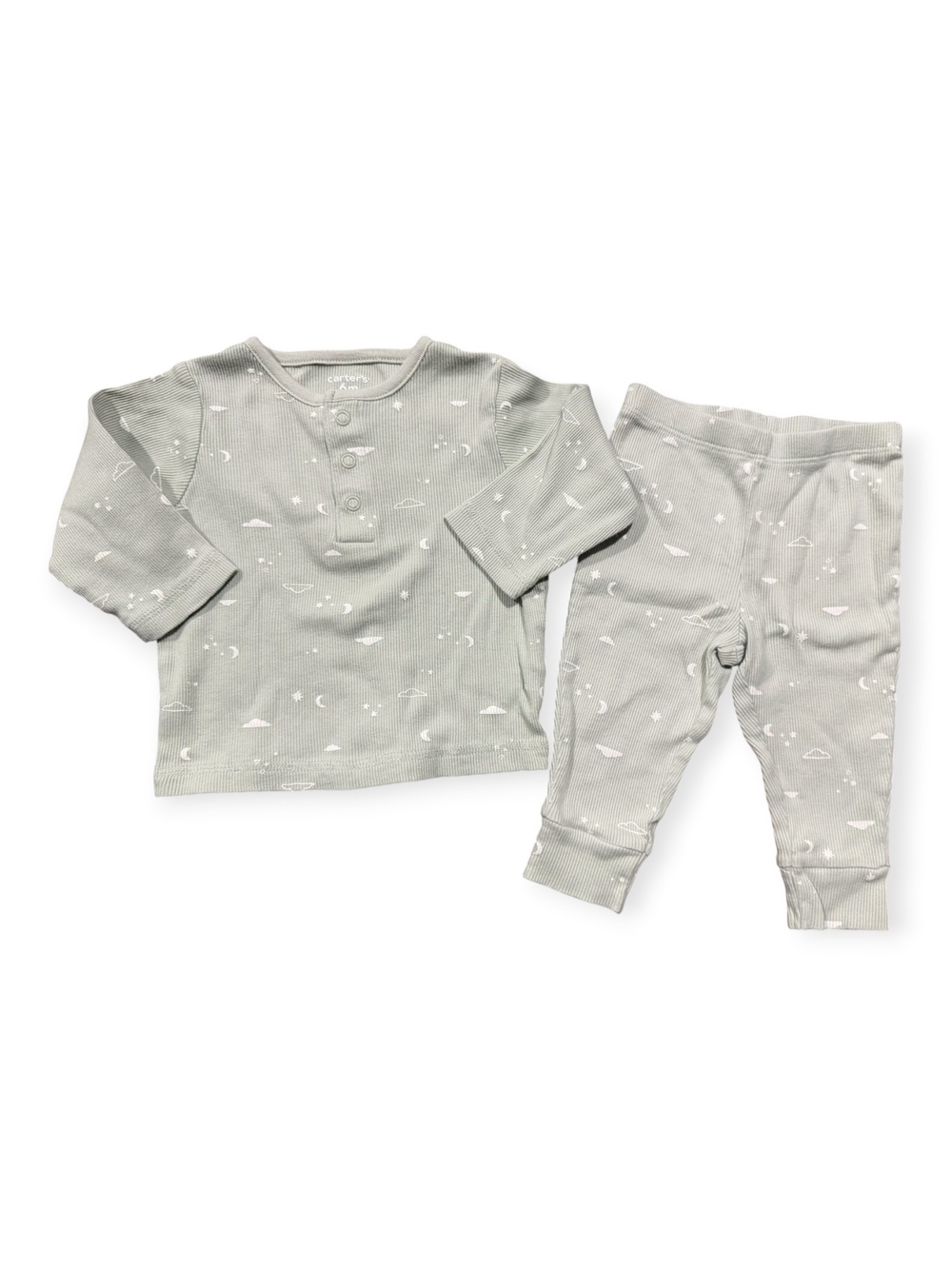 Carter's 6M Baby Outfit Set - Sage Green Long Sleeve Top & Pants Cloud & Moon